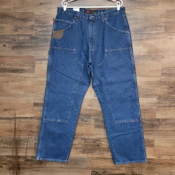 Riggs Wrangler Utility Jeans 36x32 Dura Shield Carpenter Medium Dark Wash NWT - Picture 1 of 11